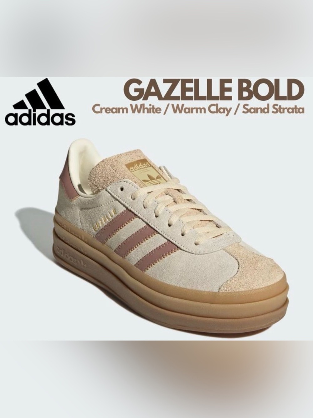 NWT Adidas Gazelle Bold Cream/White/Warm Clay/Sand Strata size 9